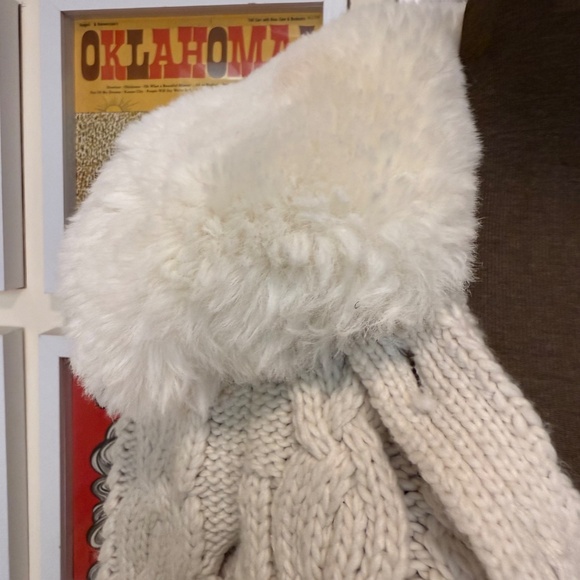 Cream Cable Knit Cropped Cardigan Faux Fur Collar - Picture 5 of 8